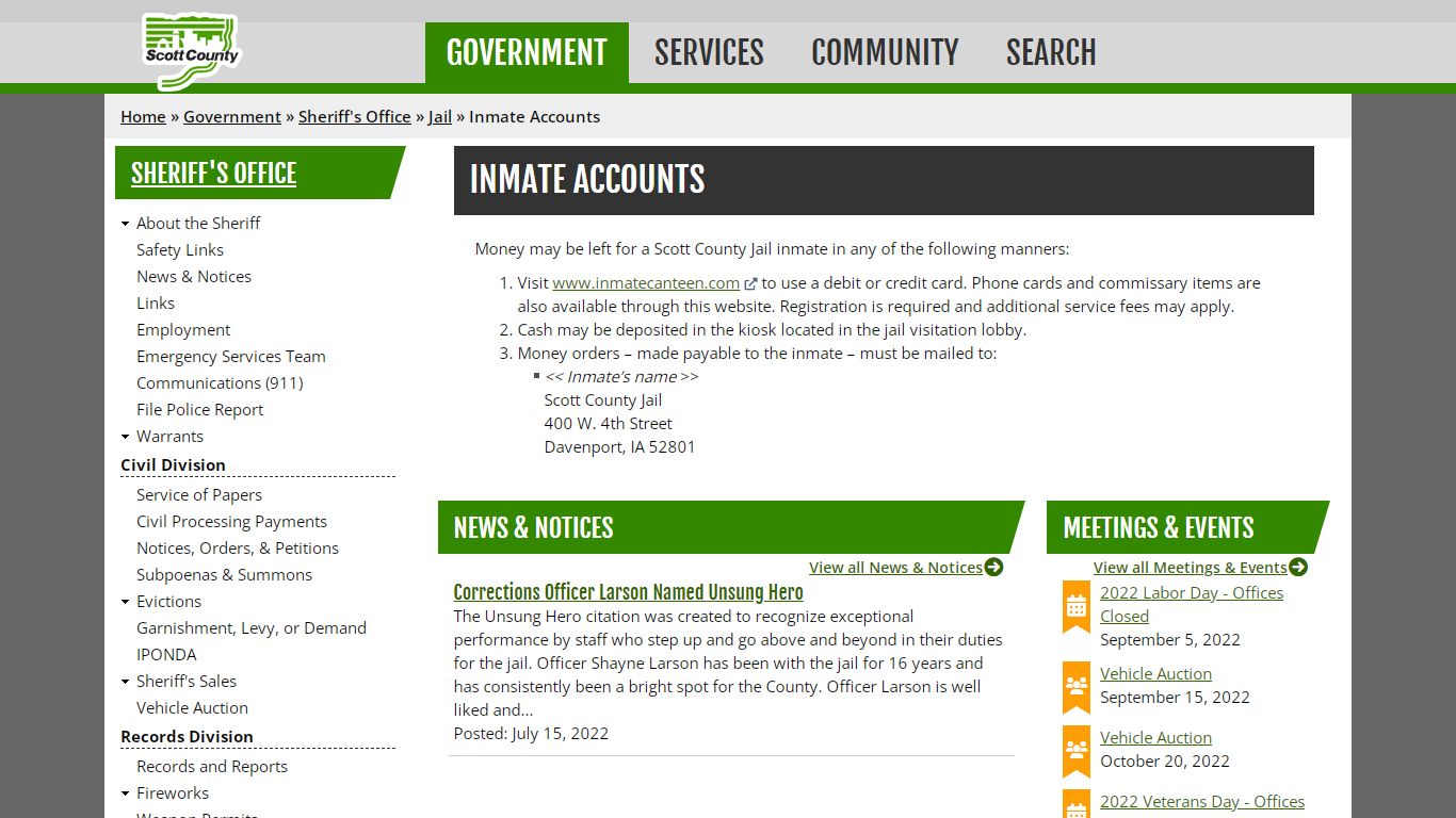 Inmate Accounts | Scott County, Iowa